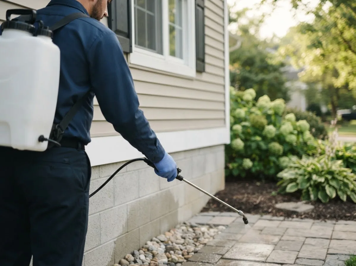Pest control technician inspecting a home in Syracuse, OH